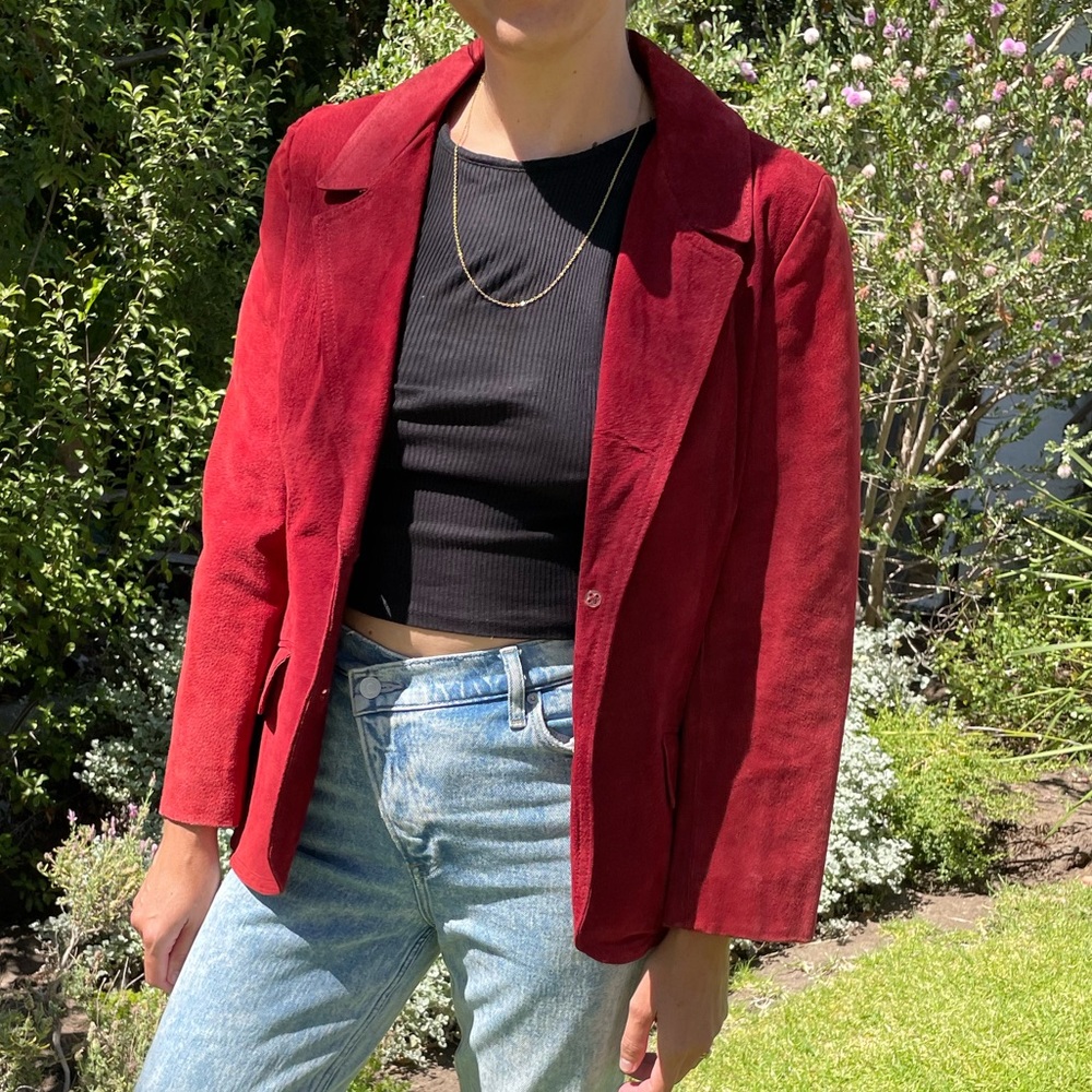 Authentic vintage 1970s? Red suede blazer jacket with satin lining - Picture 4 of 6